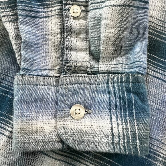 Outerknown Highline Shirt Cotton & Linen Blend Blue Plaid Size Large - Picture 8 of 10